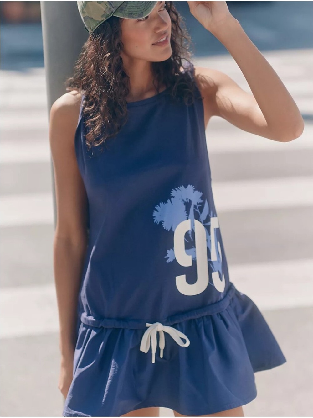 Anthropologie Daily Practice Lane Line Graphic Mini Dress in Navy